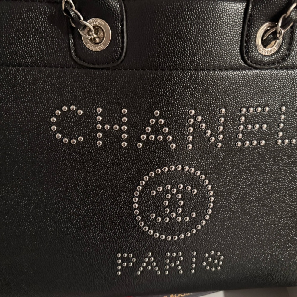 FAUX leather Black Tote with Silver Details - Picture 3 of 10